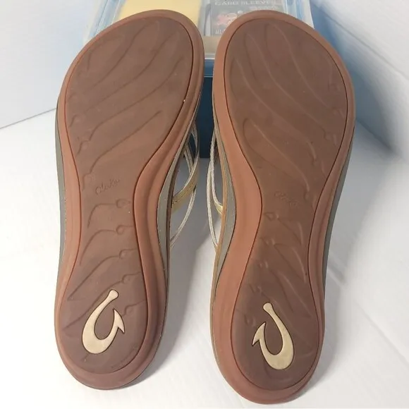 Olukai  Kapehe Luana Leather Beach Sandals in Tapa Sahara Women's 10