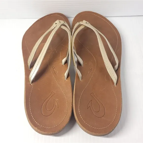 Olukai  Kapehe Luana Leather Beach Sandals in Tapa Sahara Women's 10