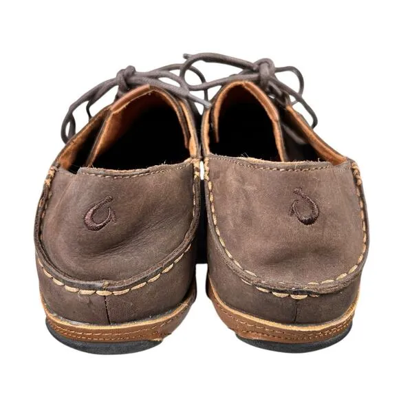 Olukai Men’s Ohana Brown Leather Lace Up Convertible Loafers Size US 11