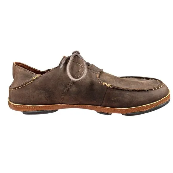 Olukai Men’s Ohana Brown Leather Lace Up Convertible Loafers Size US 11
