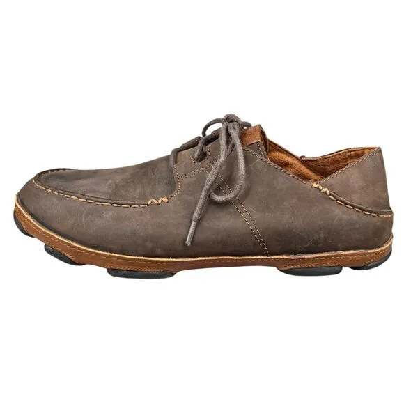 Olukai Men’s Ohana Brown Leather Lace Up Convertible Loafers Size US 11