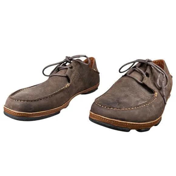 Olukai Men’s Ohana Brown Leather Lace Up Convertible Loafers Size US 11