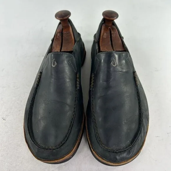 Olukai Moloa Men's Black Leather Slip On US 10 M Loafers Shoes