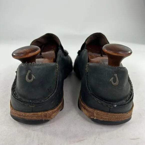 Olukai Moloa Men's Black Leather Slip On US 10 M Loafers Shoes