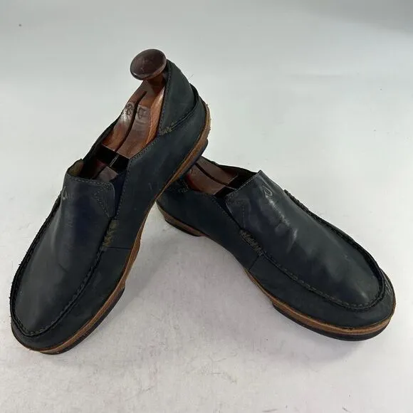Olukai Moloa Men's Black Leather Slip On US 10 M Loafers Shoes