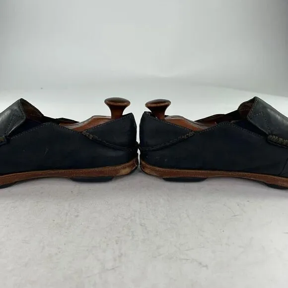 Olukai Moloa Men's Black Leather Slip On US 10 M Loafers Shoes