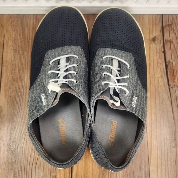 OluKai Nohea Moku Mens Sz 11.5 Gray Slip On Casual Beach Boardwalk Loafers Shoes