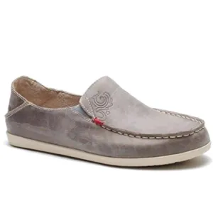 OluKai Nohea Nubuck Brown Leather Embossed Slip On Loafers Size 9.5