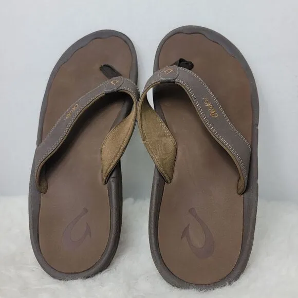 Olukai Ohana Dark Java Brown Comfort Flip Flop Men's Sandals Size 12