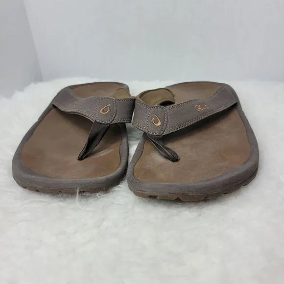 Olukai Ohana Dark Java Brown Comfort Flip Flop Men's Sandals Size 12