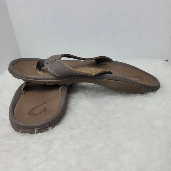 Olukai Ohana Dark Java Brown Comfort Flip Flop Men's Sandals Size 12