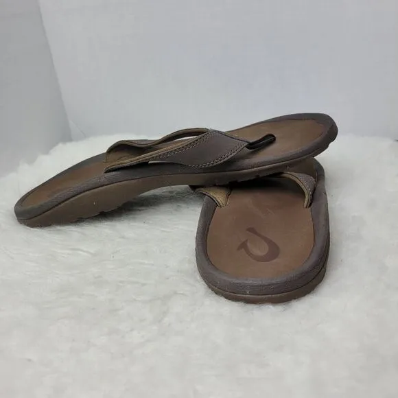 Olukai Ohana Dark Java Brown Comfort Flip Flop Men's Sandals Size 12