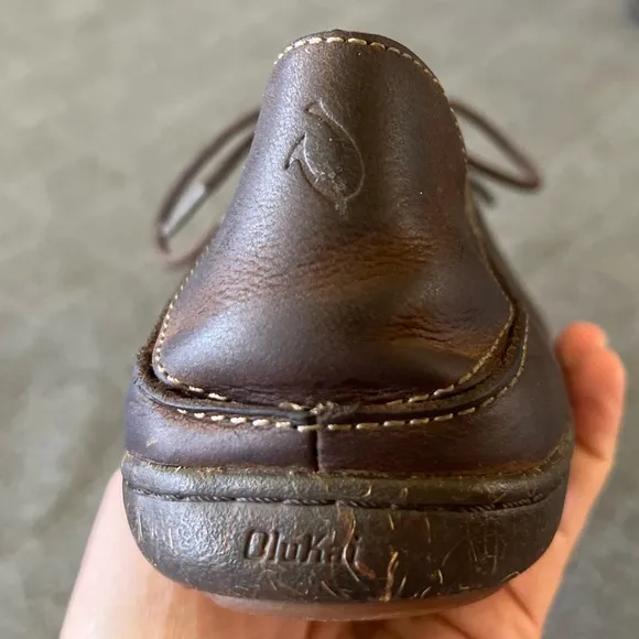 OLUKAI Ohana Sz 11 Oiled Brown Leather Lace Up Loafers Excellent Condition