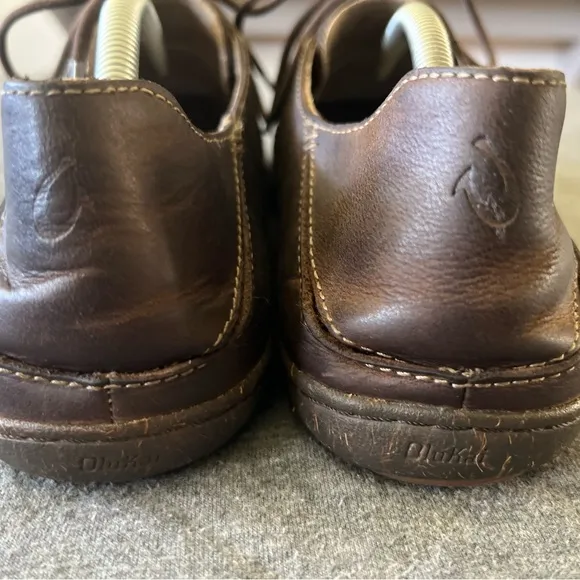 OLUKAI Ohana Sz 11 Oiled Brown Leather Lace Up Loafers Excellent Condition