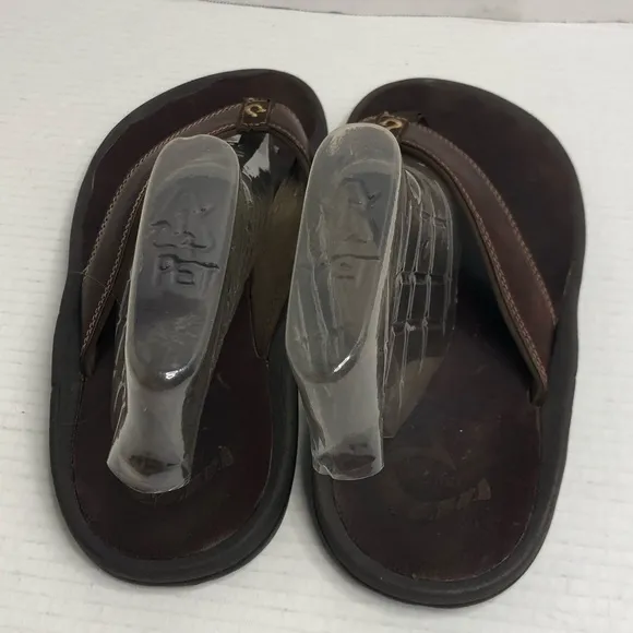Olukai Sandals Mens 10 Brown Ohana Leather Flip Flop Thong Sandals Slip On Flat