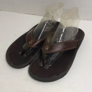 Olukai Sandals Mens 10 Brown Ohana Leather Flip Flop Thong Sandals Slip On Flat