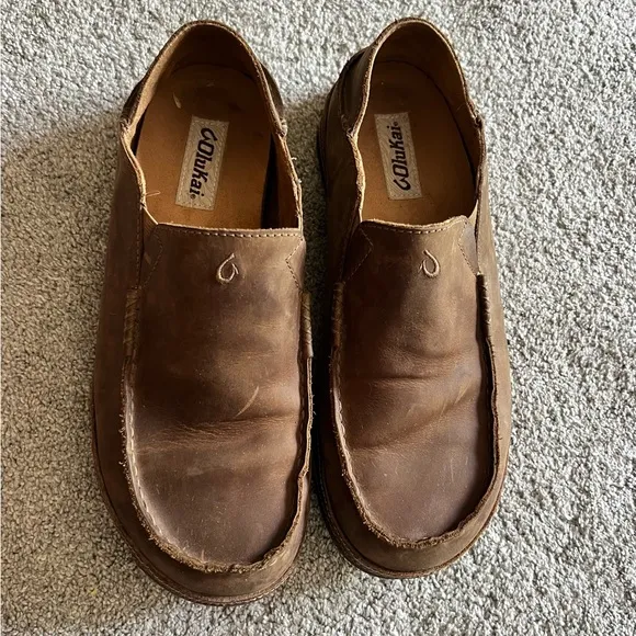 Olukai Shoes Mens Size 10 Brown Leather Moloa Slip On Loafers Casual Comfort
