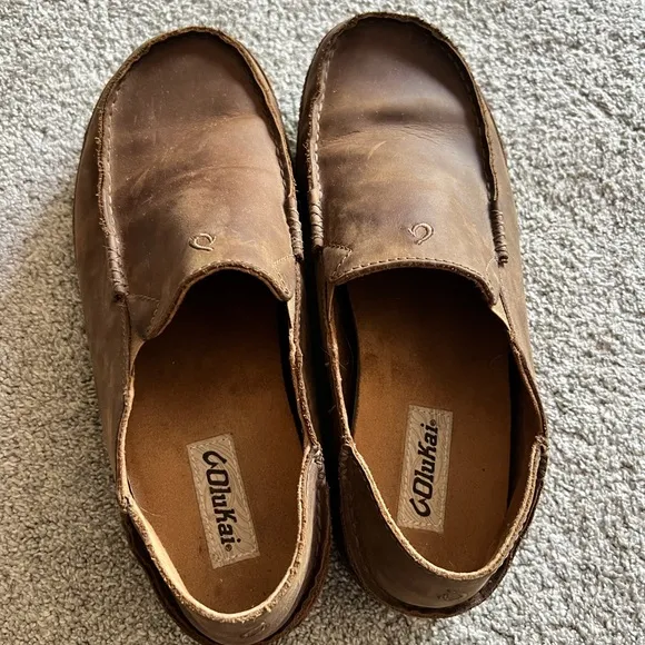 Olukai Shoes Mens Size 10 Brown Leather Moloa Slip On Loafers Casual Comfort