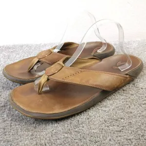 Olukai Tuahine Sandals Mens 14 Shoes Golden Sand Waterproof Leather Flip Flops