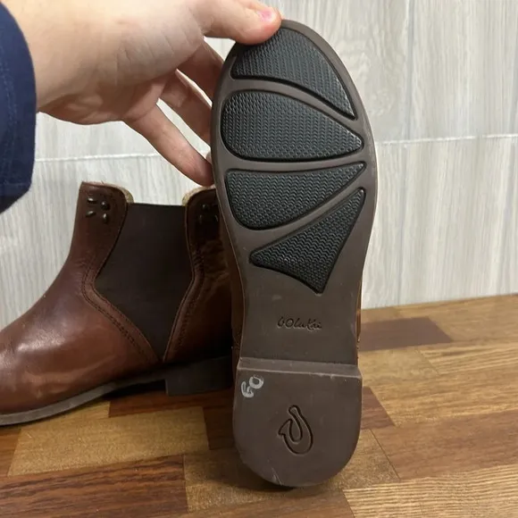 Olukai Womens Boots 6.5 Kualona‎ Brown Leather Ankle Chelsea Stud Shoe Slip On