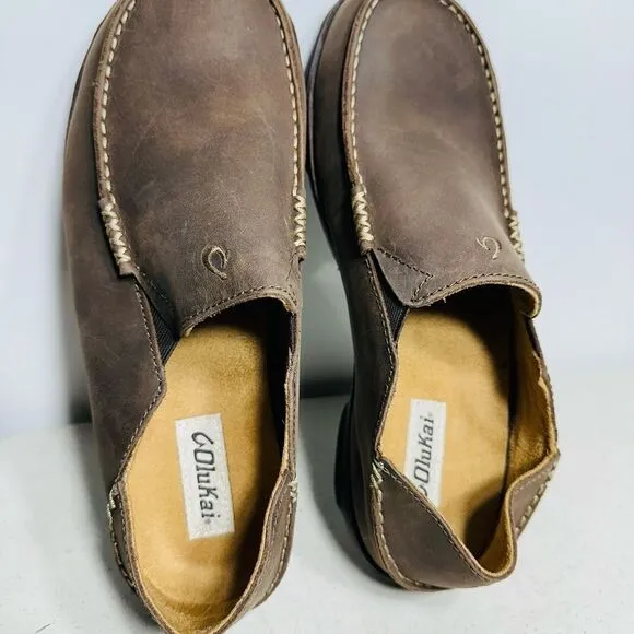 OluKai Moloa 10128 6348 Brown Slip On Rubber Sole Loafers Men's 10,5