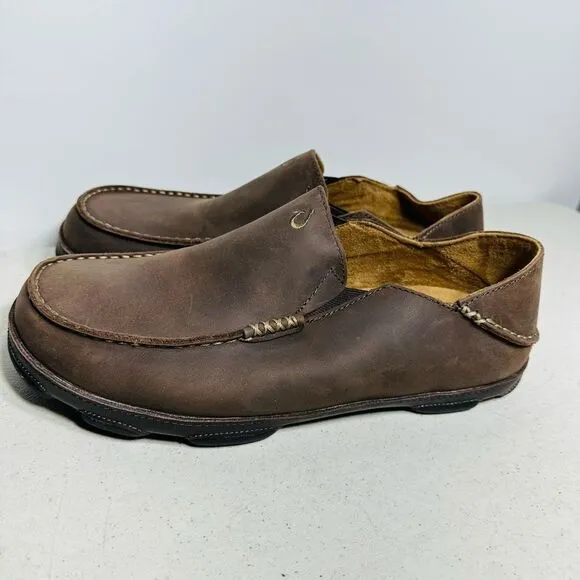 OluKai Moloa 10128 6348 Brown Slip On Rubber Sole Loafers Men's 10,5