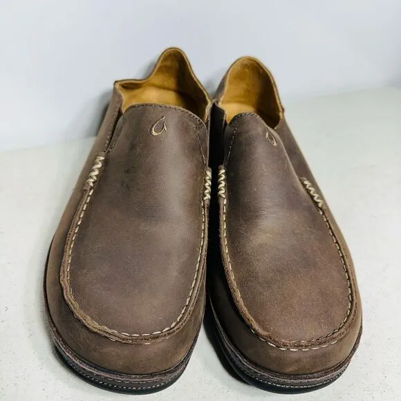 OluKai Moloa 10128 6348 Brown Slip On Rubber Sole Loafers Men's 10,5