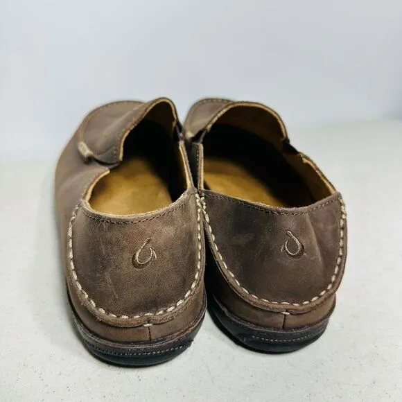 OluKai Moloa 10128 6348 Brown Slip On Rubber Sole Loafers Men's 10,5