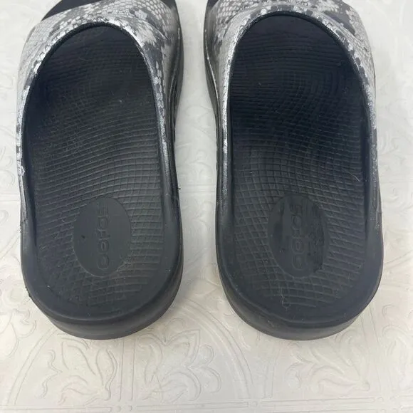 Oofos Black Gray Snake Print Ooahh Sport Slide Sandals Size 9