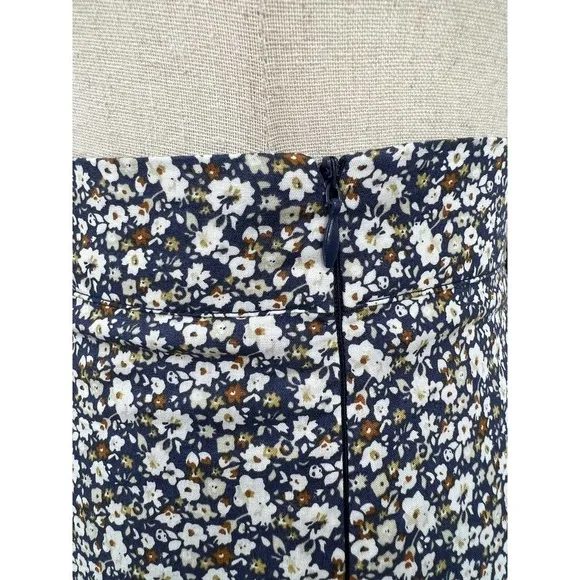 O.P.T. Sana Cotton Blue Brown Ditsy Floral Ruffle Hem Midi Skirt L NWOT