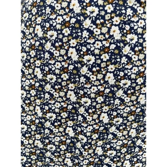O.P.T. Sana Cotton Blue Brown Ditsy Floral Ruffle Hem Midi Skirt L NWOT