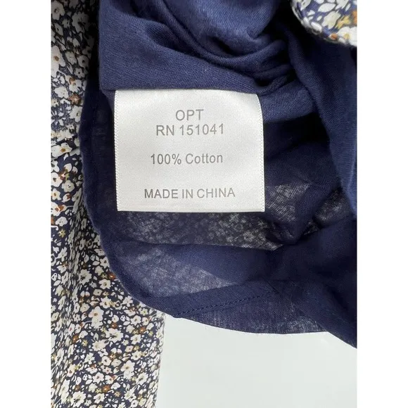 O.P.T. Sana Cotton Blue Brown Ditsy Floral Ruffle Hem Midi Skirt L NWOT