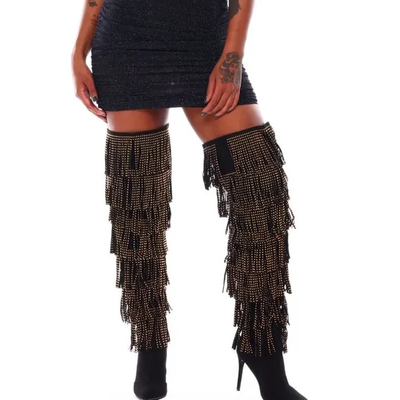 Over The Knee In Fringe Lace Heel Boot