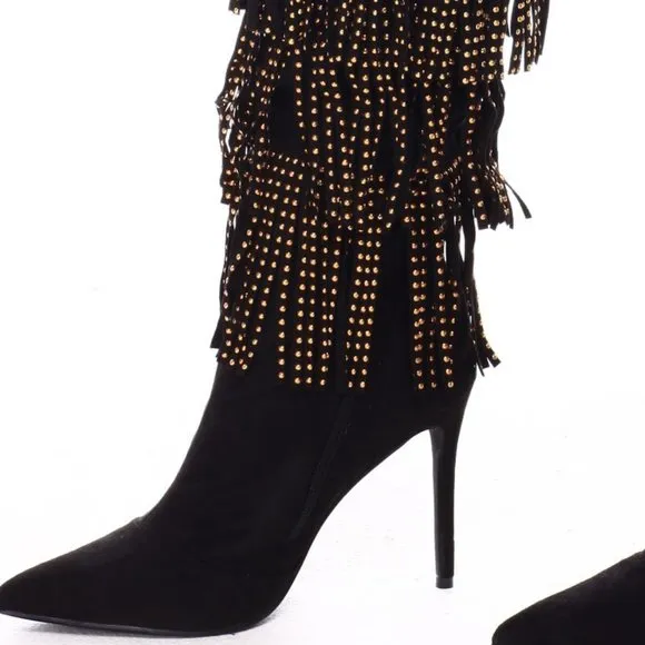 Over The Knee In Fringe Lace Heel Boot