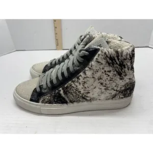 P448 Black White Animal Printed High Top Lace-Up Sneakers, Size 7‎ (US) 37
