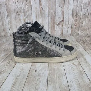 P448 Glitter High Top Sneakers Metallic Silver Gray Fashion Size 37‎ women's 6