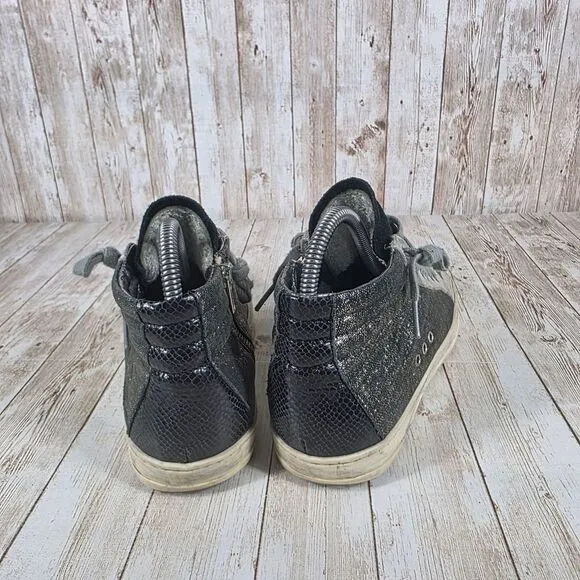 P448 Glitter High Top Sneakers Metallic Silver Gray Fashion Size 37‎ women's 6