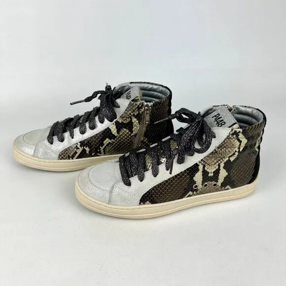 P448 Womens Skate High Top Sneakers Python Brown Snakeskin Glitter size 37 US 7