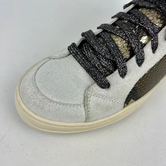 P448 Womens Skate High Top Sneakers Python Brown Snakeskin Glitter size 37 US 7
