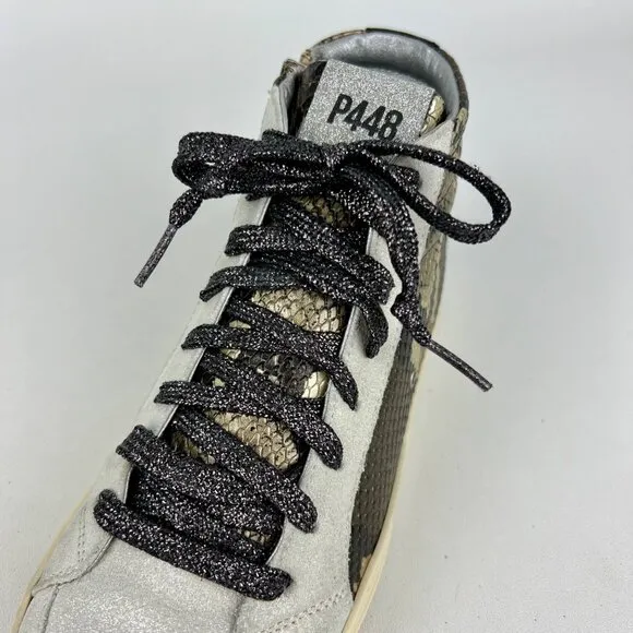 P448 Womens Skate High Top Sneakers Python Brown Snakeskin Glitter size 37 US 7