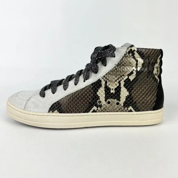P448 Womens Skate High Top Sneakers Python Brown Snakeskin Glitter size 37 US 7