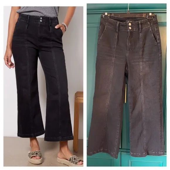 Paige Brooklyn Crop in Black Willow Wide-Leg Jeans Sz 26
