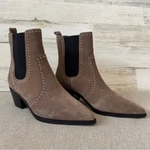 Paige Chelsea Willa Tan Suede Studded Boots Size 9 Western Boho Cowgirl Pointed