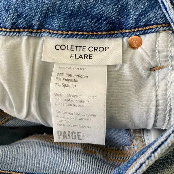 PAIGE Colette Crop Jeans Size 25 Light Blue Mel Distress Staple Designer Spring