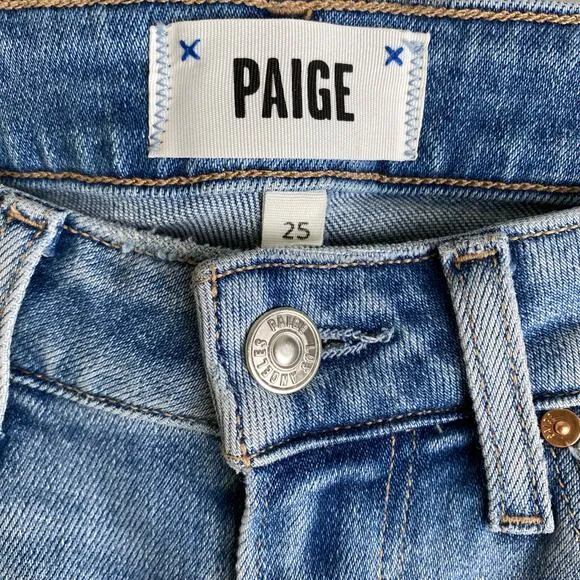 PAIGE Colette Crop Jeans Size 25 Light Blue Mel Distress Staple Designer Spring