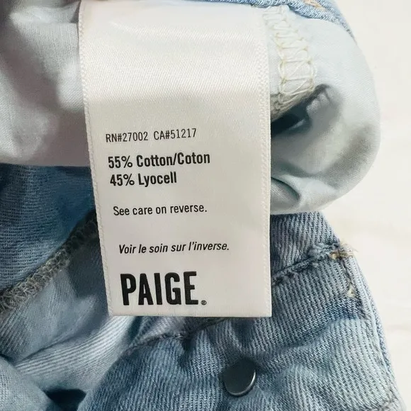 PAIGE light wash pleated trouser cuff jeans size 27