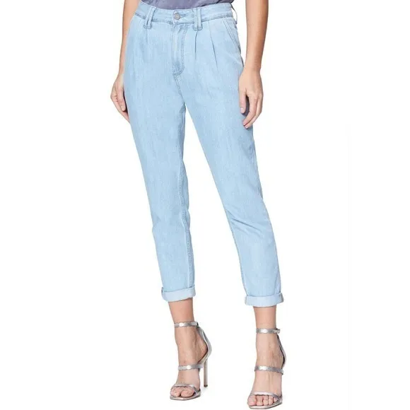 PAIGE light wash pleated trouser cuff jeans size 27