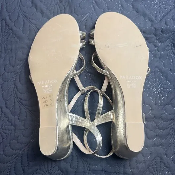 Paradox London Tessa Wedge Evening Gold Sandals Comfort Chic Cute SZ 10W NWOB