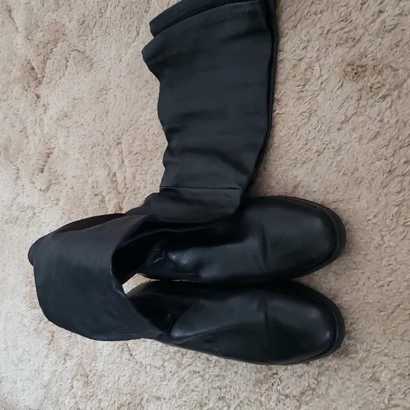 Parallele Paris black leather sock over the knee boots, almond toe, pull on boot