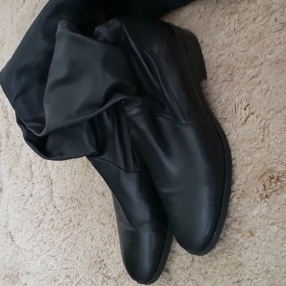 Parallele Paris black leather sock over the knee boots, almond toe, pull on boot